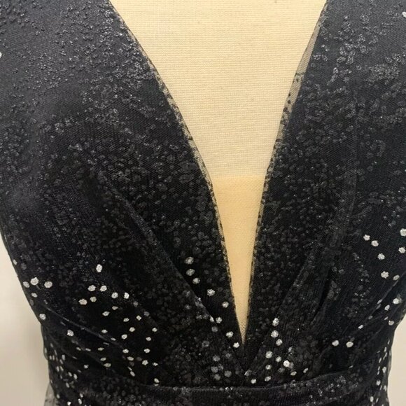 NWT MARCHESA NOTTE V-NECK GLITTER SLEEVELESS BLACK GOWN SIZE 14 $995 - Picture 8 of 11